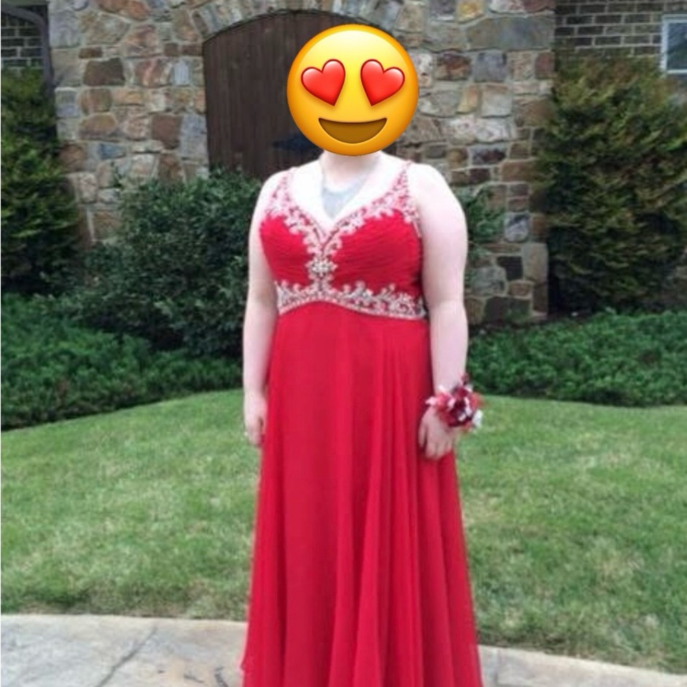 Aris Red Prom Dress with Silver Accents